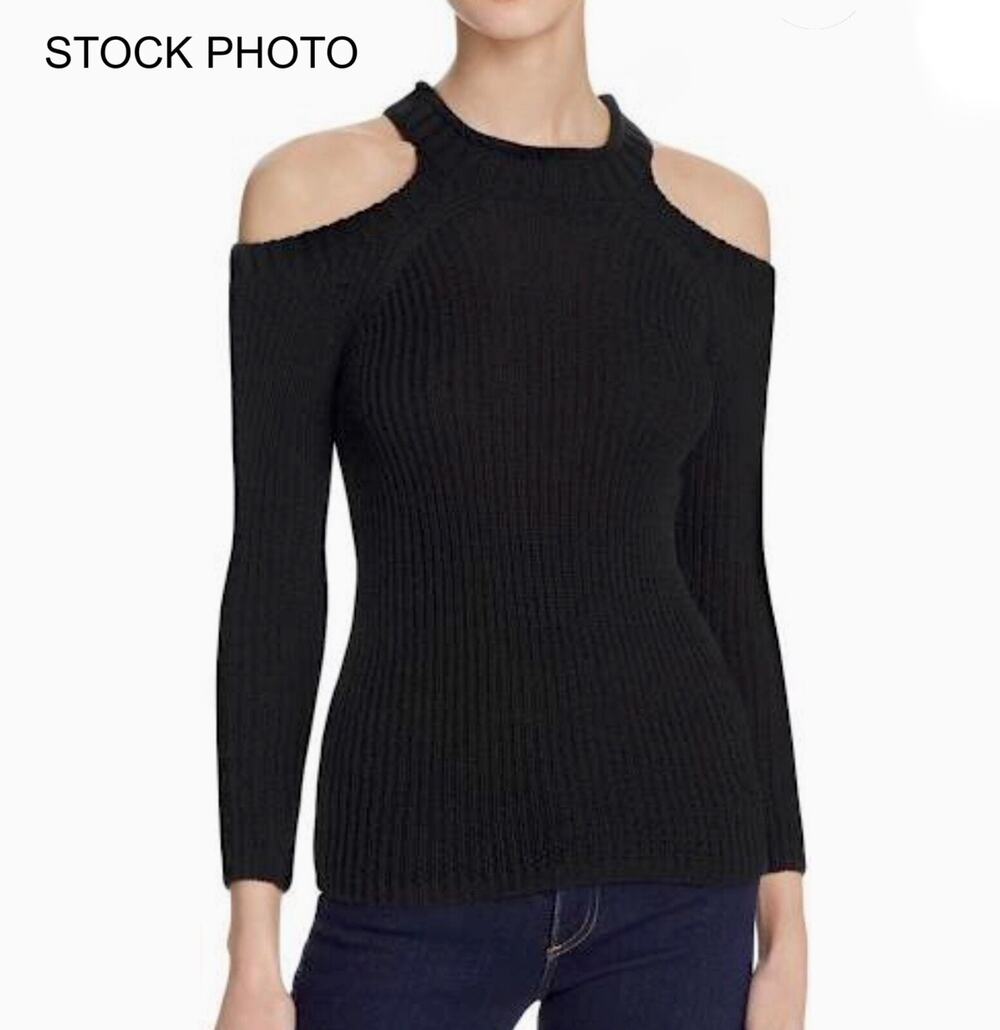 Vintage Havana Women's Ribbed Sweater M Black Cold Shoulder Stretch NWT